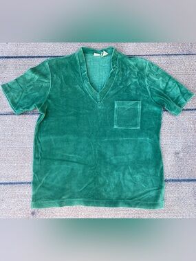 Vintage 1970’s Carlo Rossi deep v-neck green velour short sleeve top M